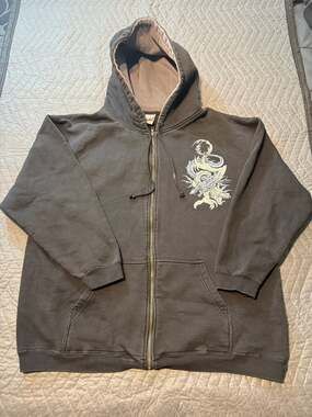 Vintage Top Heavy Black Hoodie Tribal Dragon Graphic Mens Xl *rare* Y2K